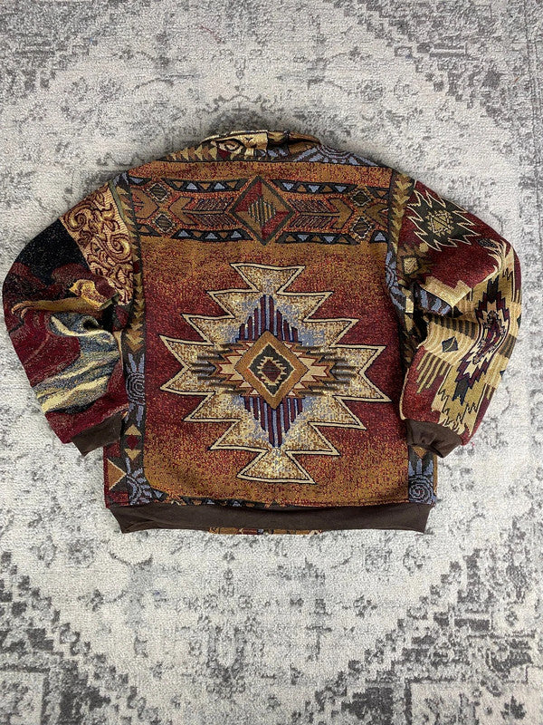 Manteau en tapisserie design unique vintage fait main upcyclé retravaillé tissé taille L n•423