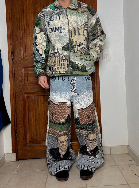 Ensemble en tapisserie design unique vintage fait main upcyclé retravaillé tissé taille XL n•422