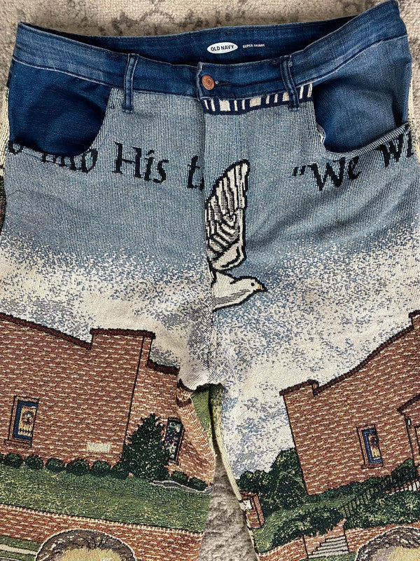 Ensemble en tapisserie design unique vintage fait main upcyclé retravaillé tissé taille XL n•422
