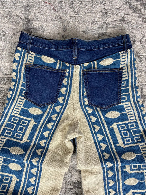 Pantalon baggy en tapisserie design unique vintage fait main upcyclé retravaillé taille 34US n•413