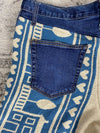 Pantalon baggy en tapisserie design unique vintage fait main upcyclé retravaillé taille 34US n•413
