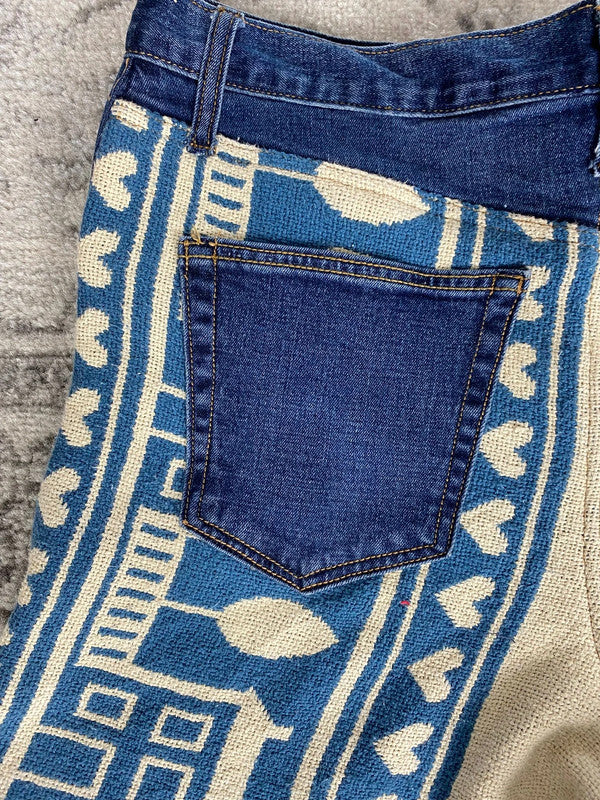 Pantalon baggy en tapisserie design unique vintage fait main upcyclé retravaillé taille 34US n•413