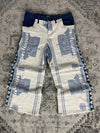 Pantalon baggy en tapisserie design unique vintage fait main upcyclé retravaillé taille 34US n•413