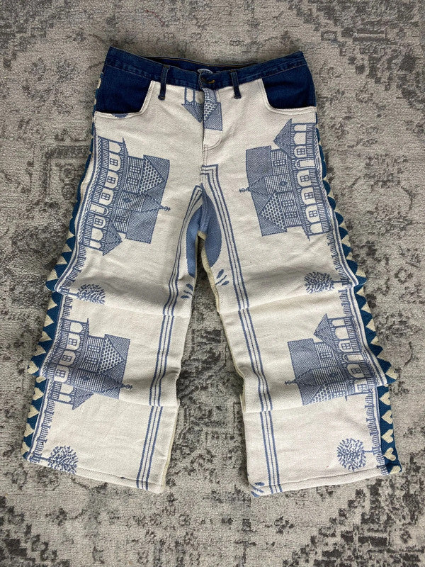 Pantalon baggy en tapisserie design unique vintage fait main upcyclé retravaillé taille 34US n•413