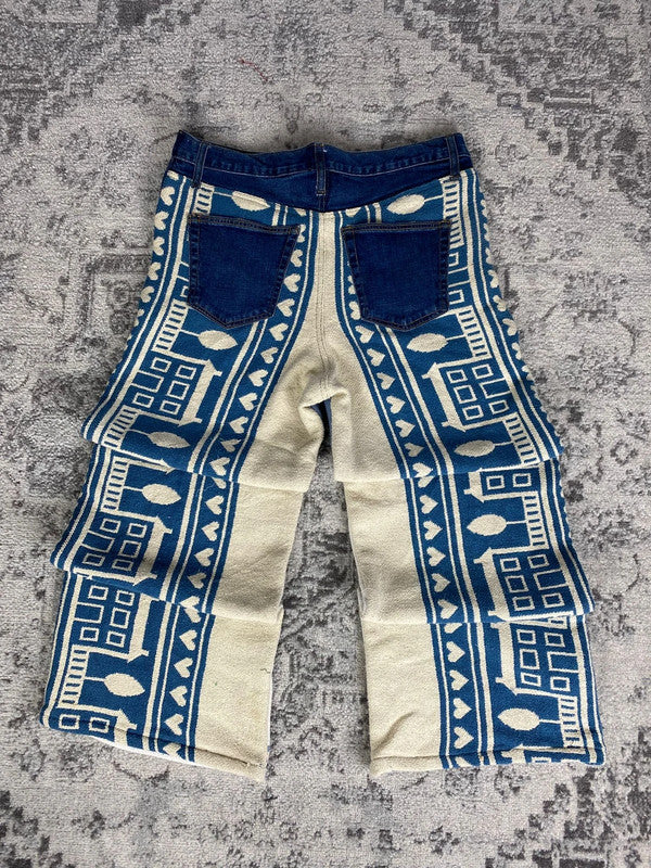 Pantalon baggy en tapisserie design unique vintage fait main upcyclé retravaillé taille 34US n•413