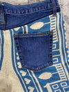 Pantalon baggy en tapisserie design unique vintage fait main upcyclé retravaillé taille 34US n•413
