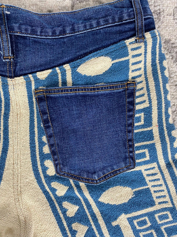 Pantalon baggy en tapisserie design unique vintage fait main upcyclé retravaillé taille 34US n•413