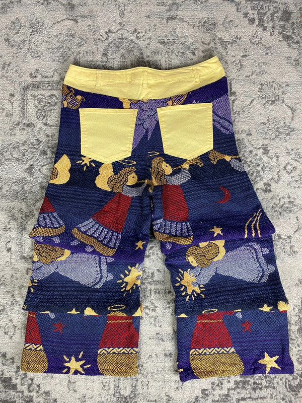 Pantalon baggy en tapisserie design unique vintage fait main upcyclé retravaillé taille 36US n•414
