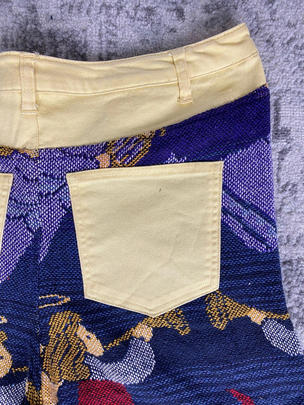 Pantalon baggy en tapisserie design unique vintage fait main upcyclé retravaillé taille 36US n•414