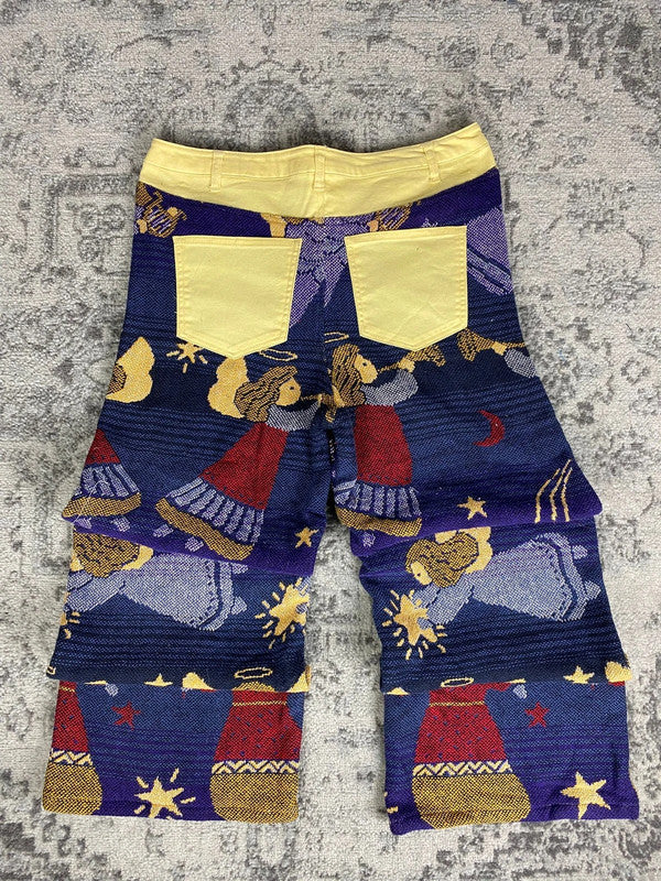 Pantalon baggy en tapisserie design unique vintage fait main upcyclé retravaillé taille 36US n•414