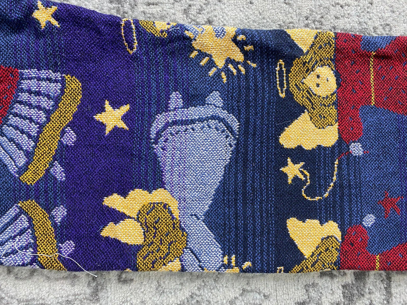 Pantalon baggy en tapisserie design unique vintage fait main upcyclé retravaillé taille 36US n•414