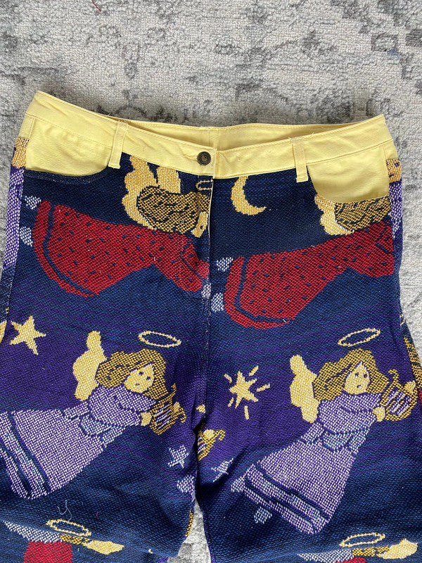 Pantalon baggy en tapisserie design unique vintage fait main upcyclé retravaillé taille 36US n•414