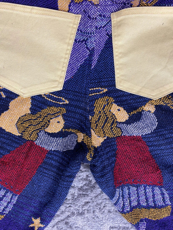 Pantalon baggy en tapisserie design unique vintage fait main upcyclé retravaillé taille 36US n•414