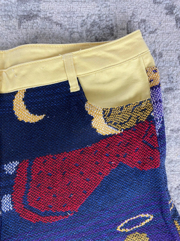 Pantalon baggy en tapisserie design unique vintage fait main upcyclé retravaillé taille 36US n•414
