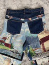 Pantalon baggy en tapisserie design unique vintage fait main upcyclé retravaillé taille 34US n•415