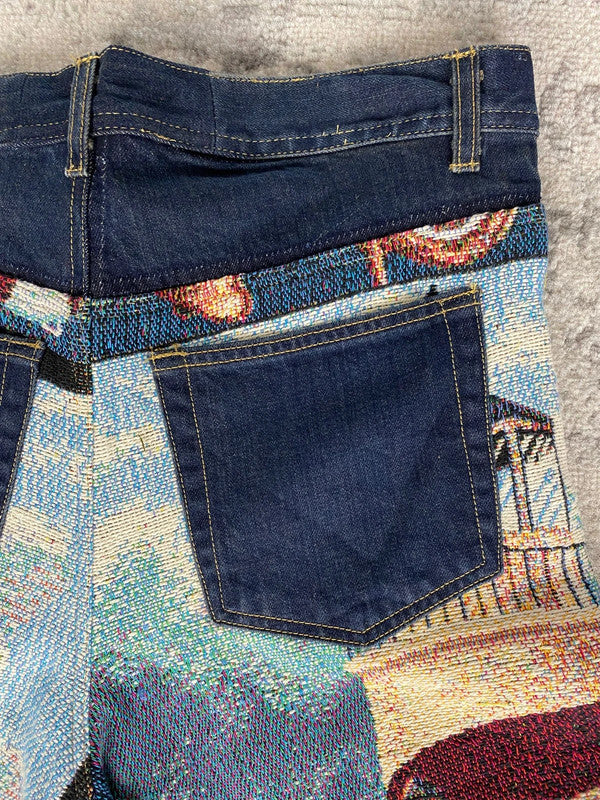 Pantalon baggy en tapisserie design unique vintage fait main upcyclé retravaillé taille 34US n•415