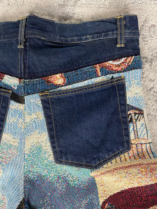 Pantalon baggy en tapisserie design unique vintage fait main upcyclé retravaillé taille 34US n•415