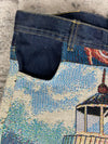 Pantalon baggy en tapisserie design unique vintage fait main upcyclé retravaillé taille 34US n•415
