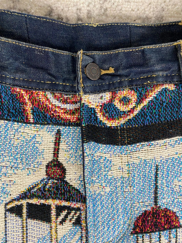 Pantalon baggy en tapisserie design unique vintage fait main upcyclé retravaillé taille 34US n•415