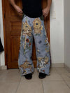 Pantalon baggy en tapisserie design unique vintage fait main upcyclé retravaillé taille M n•416