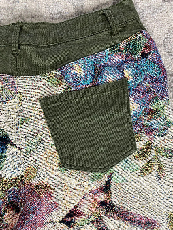 Pantalon baggy en tapisserie design unique vintage fait main upcyclé retravaillé taille M n•416