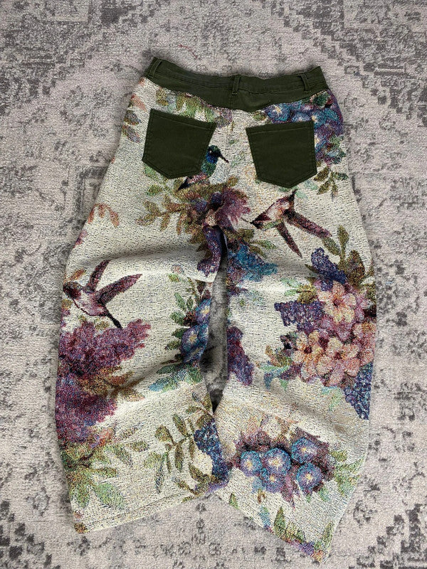 Pantalon baggy en tapisserie design unique vintage fait main upcyclé retravaillé taille M n•416