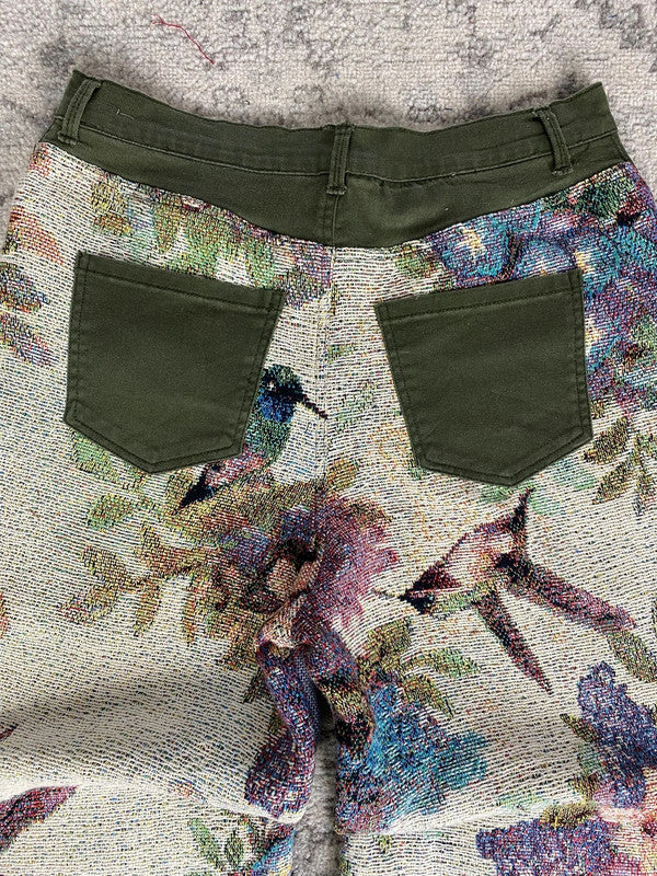 Pantalon baggy en tapisserie design unique vintage fait main upcyclé retravaillé taille M n•416