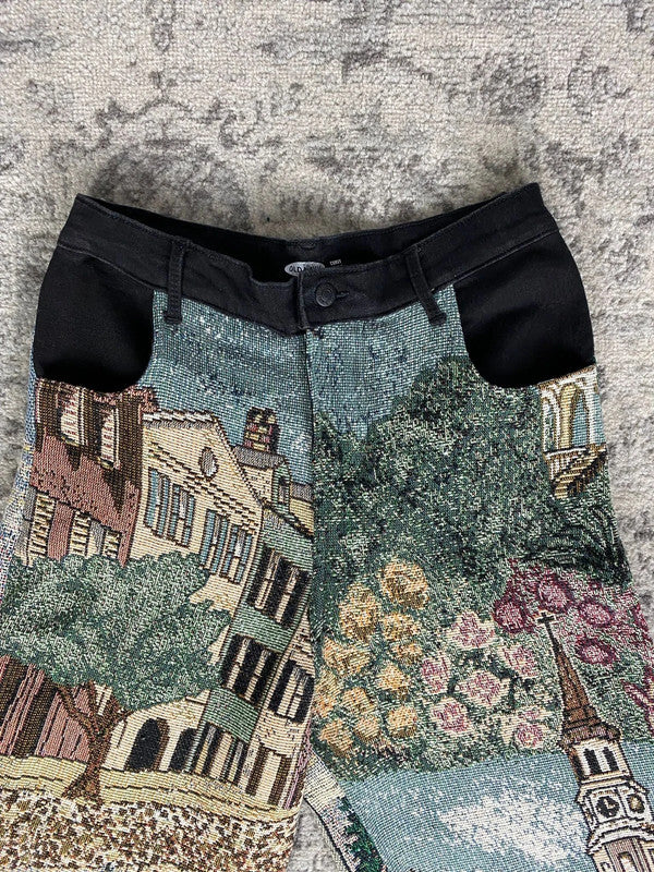 Pantalon baggy en tapisserie design unique vintage fait main upcyclé retravaillé taille S n•417