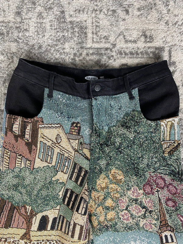 Pantalon baggy en tapisserie design unique vintage fait main upcyclé retravaillé taille S n•417
