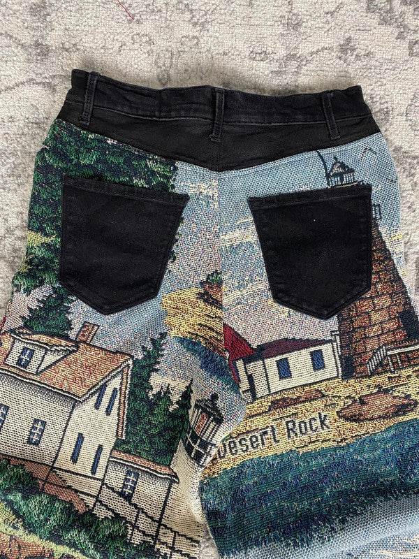 Pantalon baggy en tapisserie design unique vintage fait main upcyclé retravaillé taille S n•417