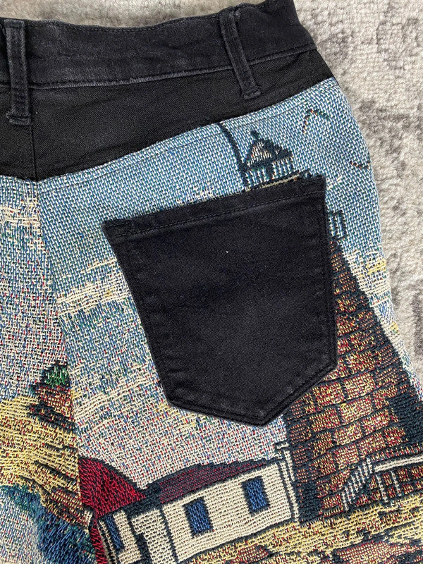 Pantalon baggy en tapisserie design unique vintage fait main upcyclé retravaillé taille S n•417