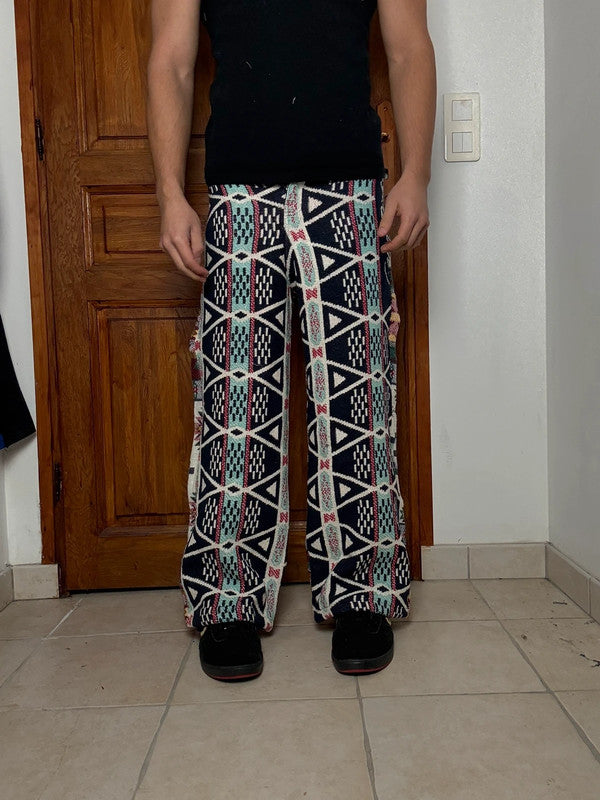 Pantalon baggy en tapisserie design unique vintage fait main upcyclé retravaillé taille M n•418