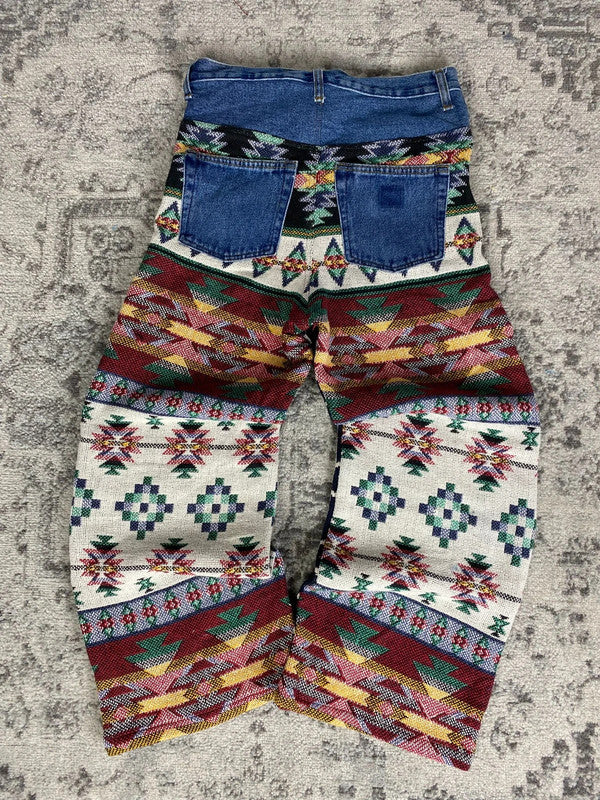 Pantalon baggy en tapisserie design unique vintage fait main upcyclé retravaillé taille M n•418