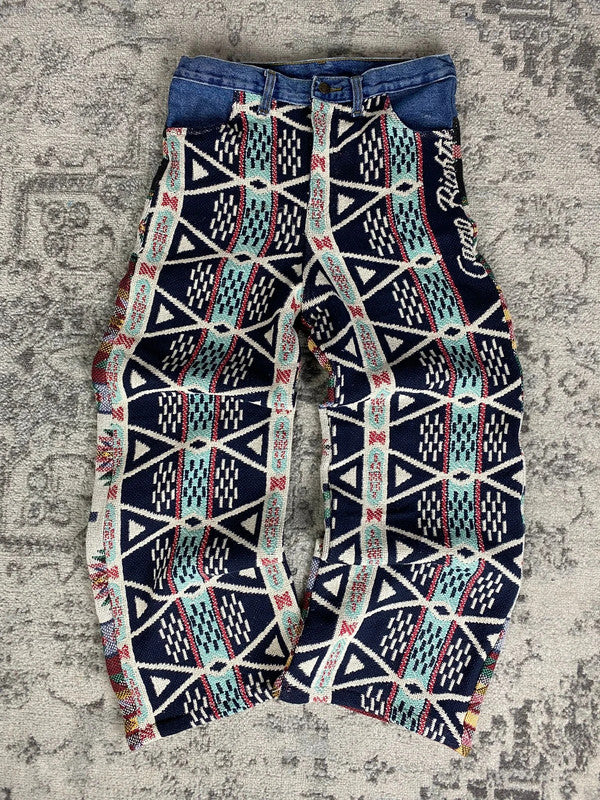Pantalon baggy en tapisserie design unique vintage fait main upcyclé retravaillé taille M n•418
