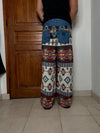 Pantalon baggy en tapisserie design unique vintage fait main upcyclé retravaillé taille M n•418