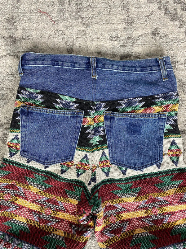 Pantalon baggy en tapisserie design unique vintage fait main upcyclé retravaillé taille M n•418