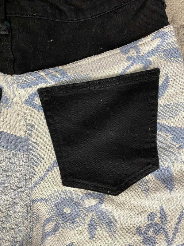 Pantalon baggy en tapisserie design unique vintage fait main upcyclé retravaillé taille L n•419