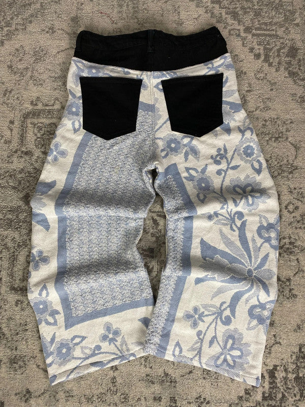 Pantalon baggy en tapisserie design unique vintage fait main upcyclé retravaillé taille L n•419
