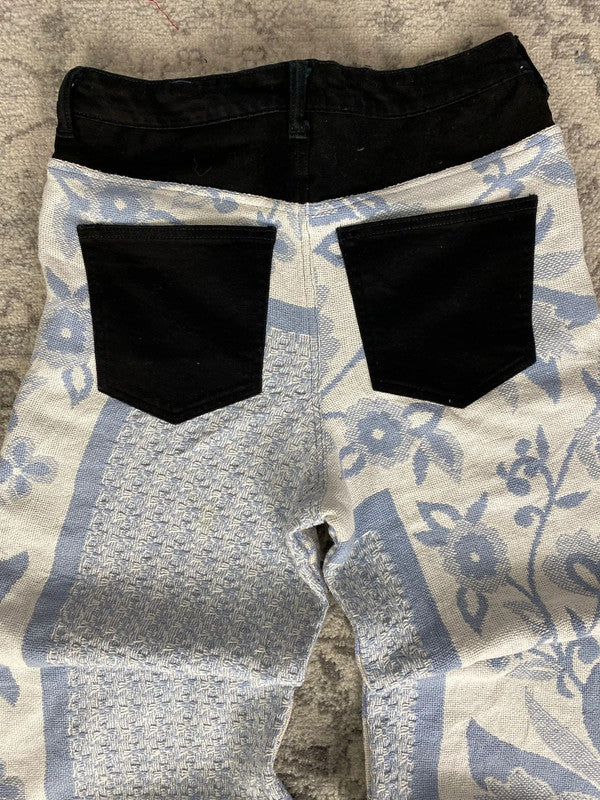 Pantalon baggy en tapisserie design unique vintage fait main upcyclé retravaillé taille L n•419