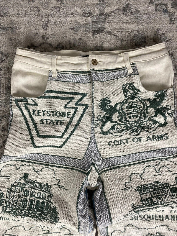 Pantalon baggy en tapisserie design unique vintage fait main upcyclé retravaillé taille M n•420