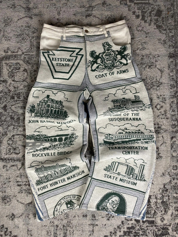 Pantalon baggy en tapisserie design unique vintage fait main upcyclé retravaillé taille M n•420