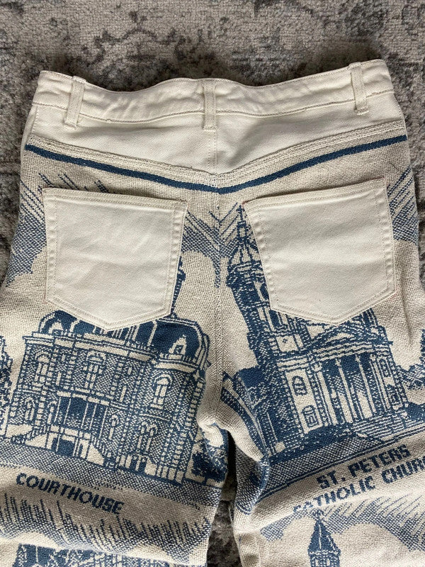 Pantalon baggy en tapisserie design unique vintage fait main upcyclé retravaillé taille M n•420