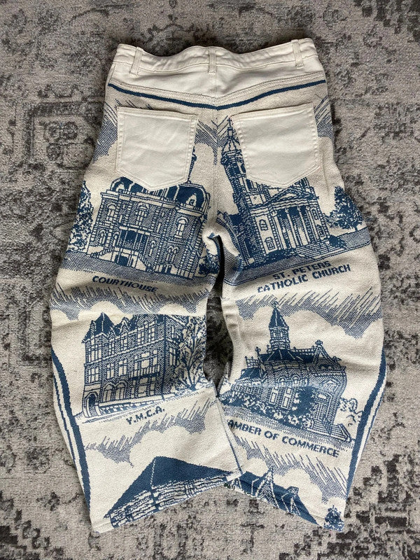 Pantalon baggy en tapisserie design unique vintage fait main upcyclé retravaillé taille M n•420