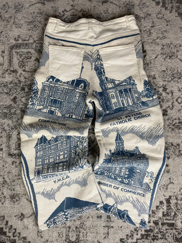 Pantalon baggy en tapisserie design unique vintage fait main upcyclé retravaillé taille M n•420