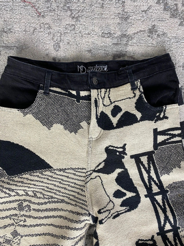 Pantalon baggy en tapisserie design unique vintage fait main upcyclé retravaillé taille M n•421