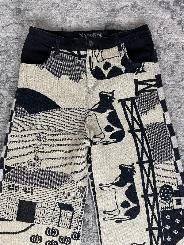 Pantalon baggy en tapisserie design unique vintage fait main upcyclé retravaillé taille M n•421