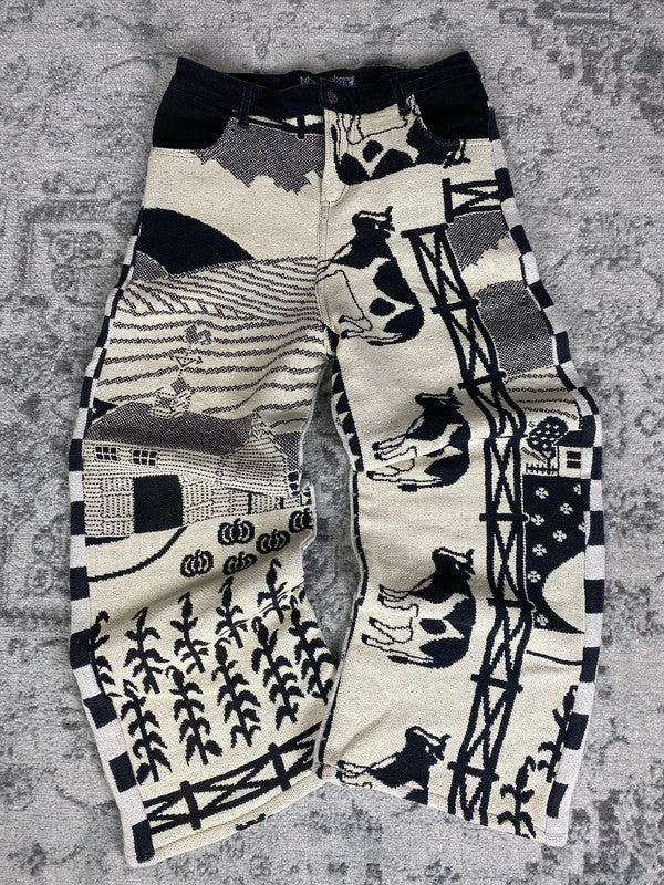 Pantalon baggy en tapisserie design unique vintage fait main upcyclé retravaillé taille M n•421