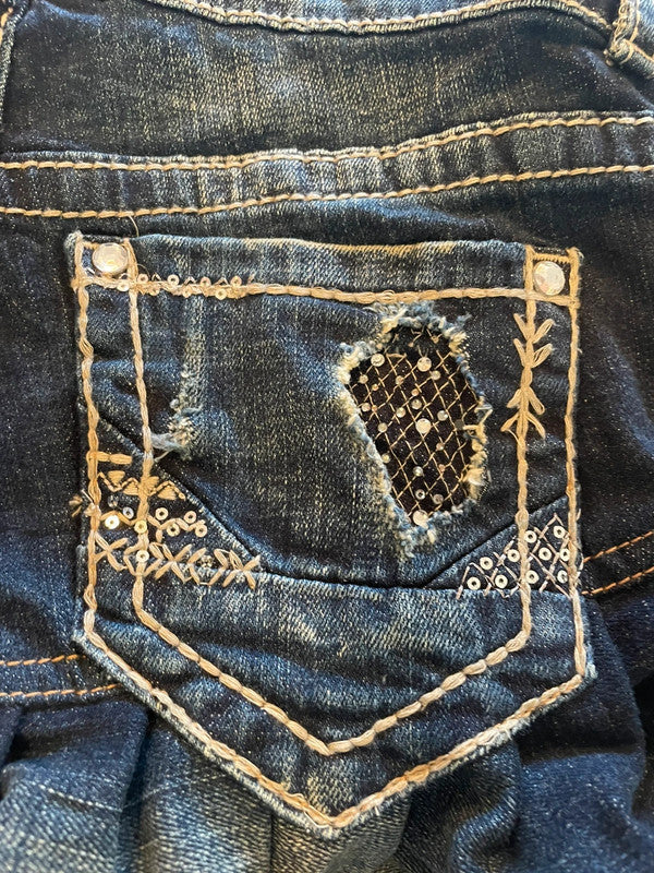 Jupe dentelle y2k custom handmade grunge goth emo skirt jean taille S n•325