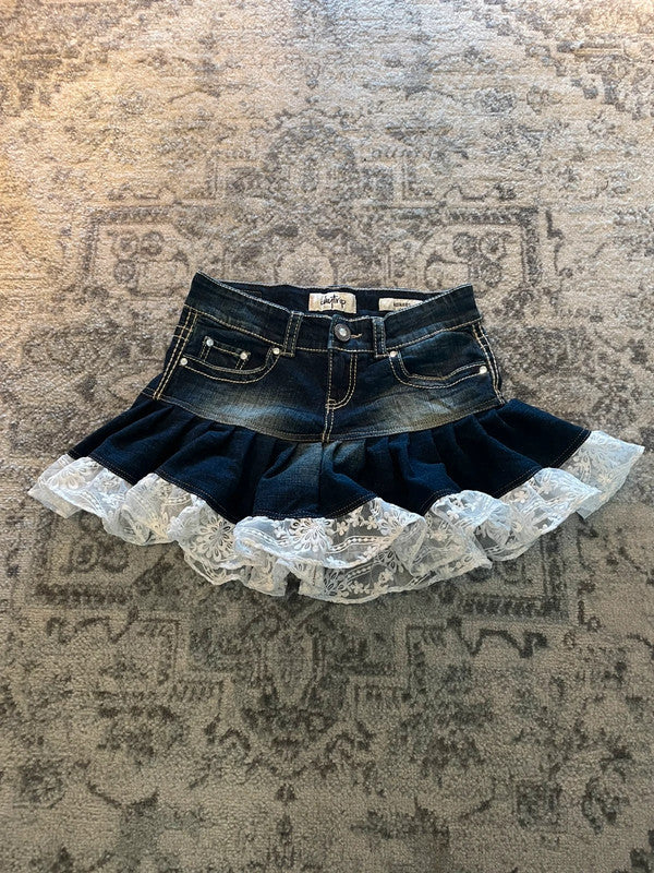 Jupe dentelle y2k custom handmade grunge goth emo skirt jean taille S n•325