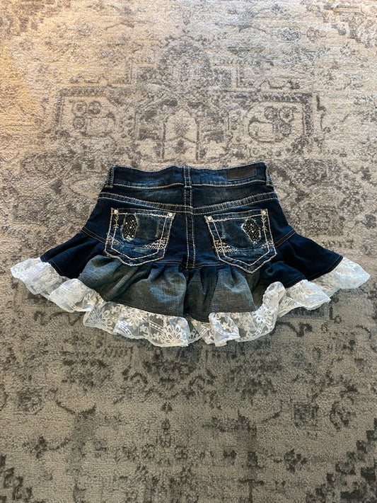 Jupe dentelle y2k custom handmade grunge goth emo skirt jean taille S n•325